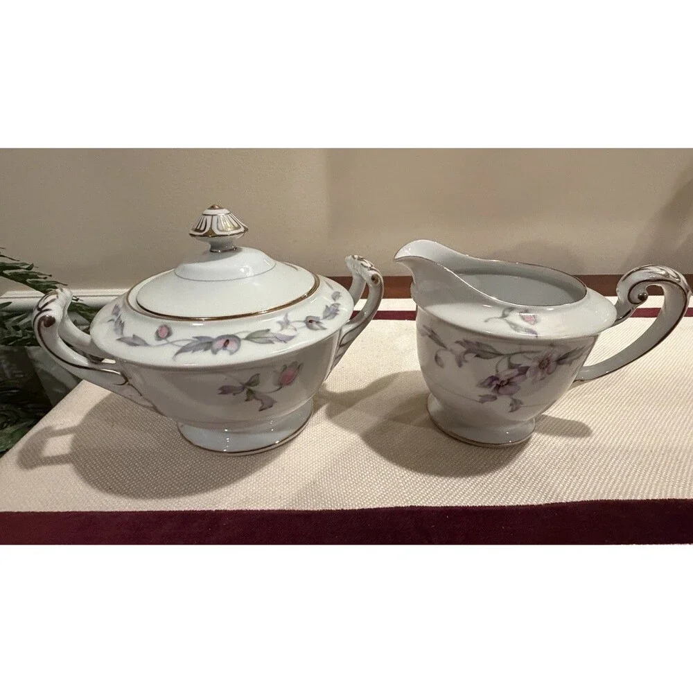 Vintage Creamer and Sugar Set in the Garland Pattern by Empress China of Japan,